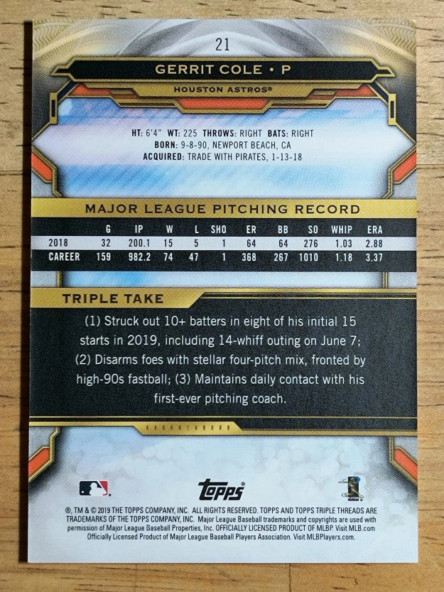 2019 Topps Triple Threads #21 Gerrit Cole