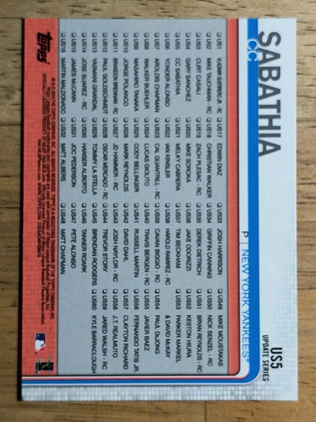 2019 Topps Update #US5 CC Sabathia HL CL