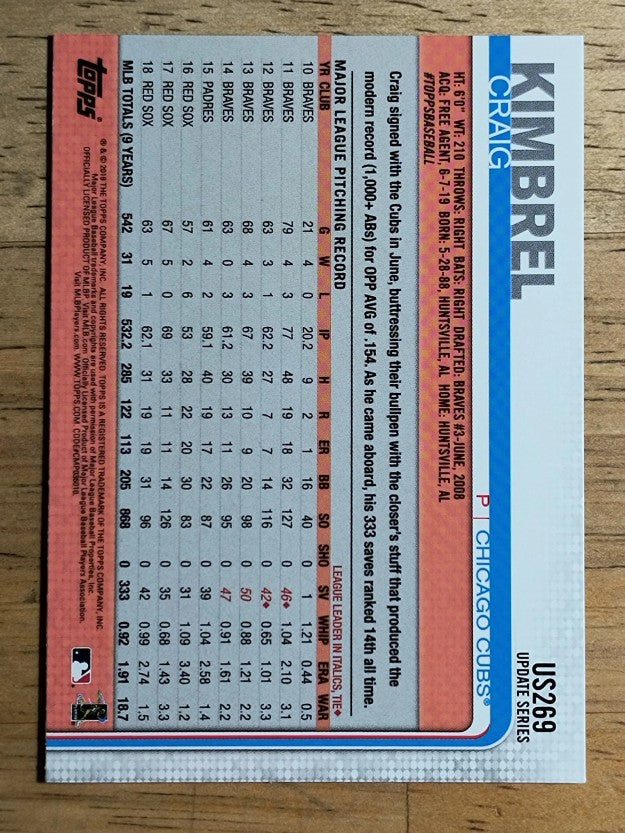2019 Topps Update #US269 Craig Kimbrel