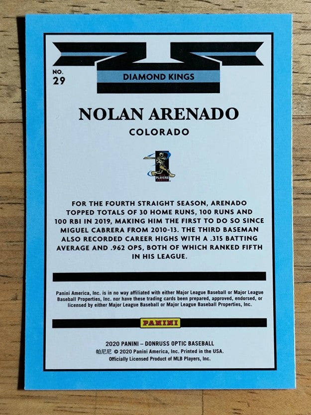2020 Donruss Optic #29 Nolan Arenado DK