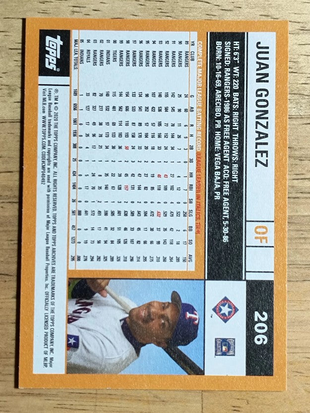 2020 Topps Archives #206 Juan Gonzalez
