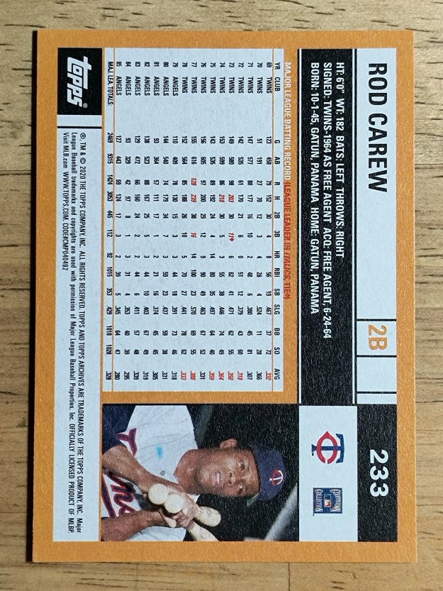 2020 Topps Archives #233 Rod Carew