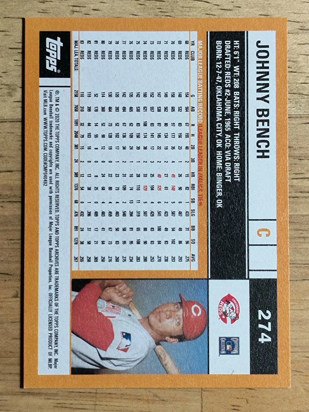 2020 Topps Archives #274 Johnny Bench