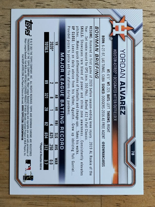 2021 Bowman #78 Yordan Alvarez