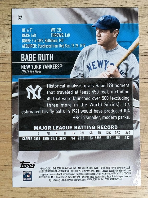 2021 Stadium Club #32 Babe Ruth