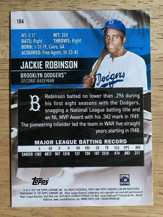 2021 Stadium Club #184 Jackie Robinson