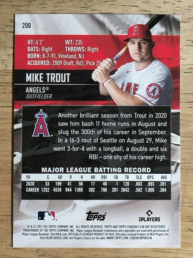 2021 Stadium Club #200 Mike Trout