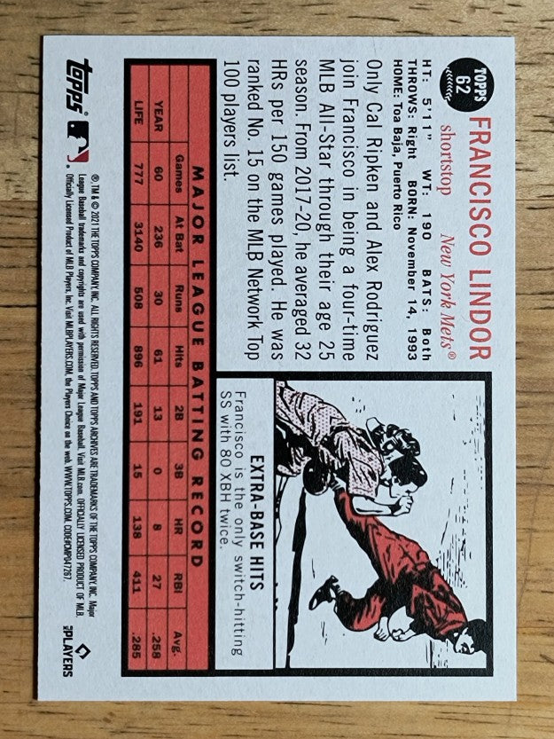2021 Topps Archives #62 Francisco Lindor