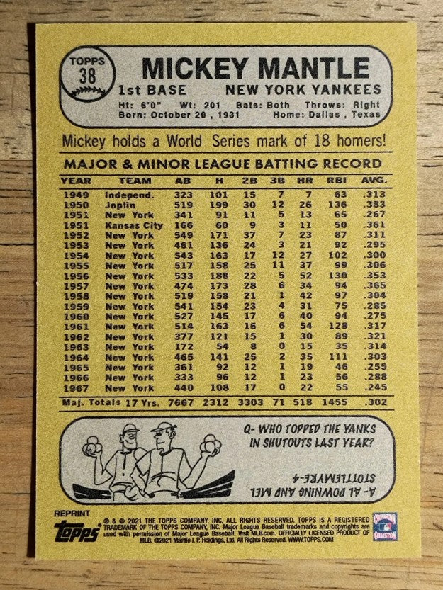 2021 Topps X Mickey Mantle #38 Mickey Mantle/1968 Topps