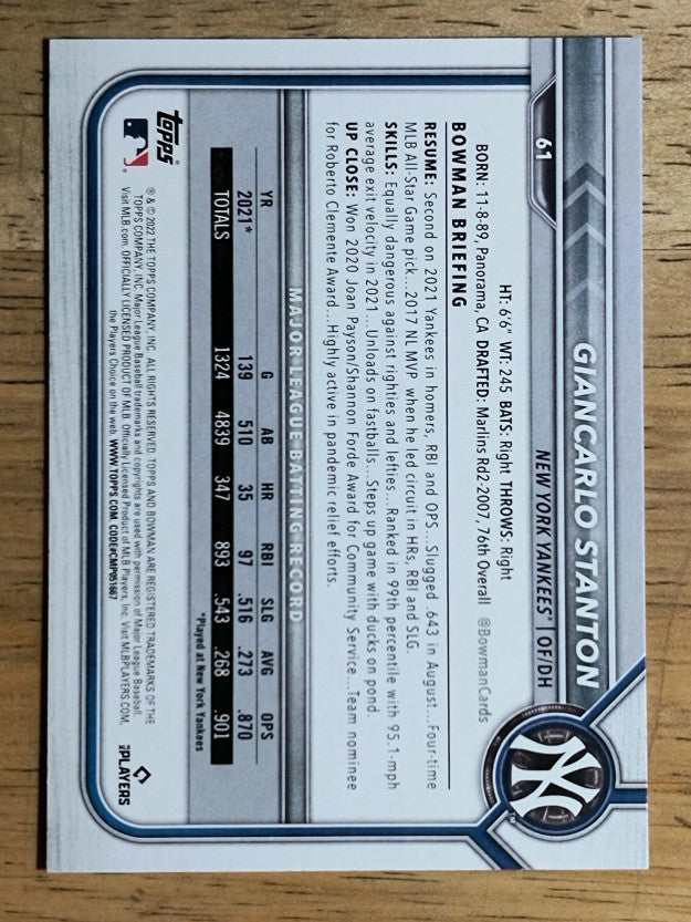 2022 Bowman #61 Giancarlo Stanton