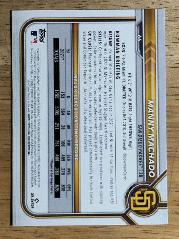 2022 Bowman #66 Manny Machado