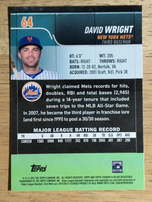 2022 Stadium Club Chrome Insert #64 David Wright