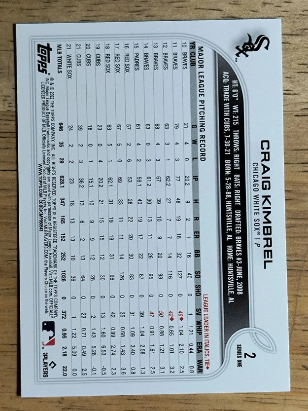 2022 Topps #2 Craig Kimbrel