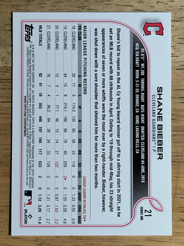 2022 Topps #21 Shane Bieber