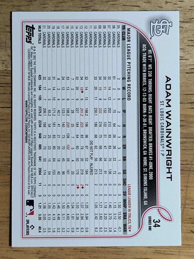 2022 Topps #34 Adam Wainwright