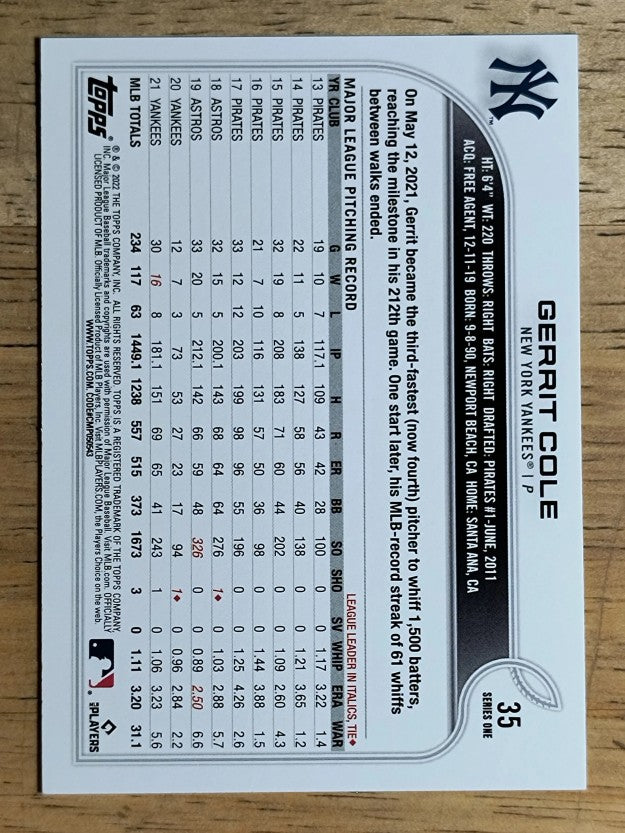 2022 Topps #35 Gerrit Cole