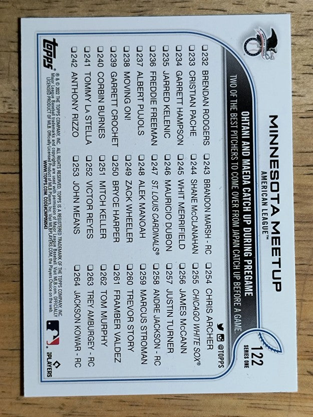 2022 Topps #122 Minnesota Meetup/Shohei Ohtani/Kenta Maeda