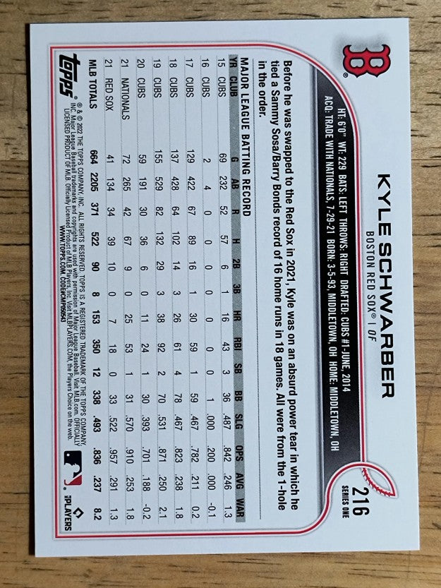 2022 Topps #216 Kyle Schwarber