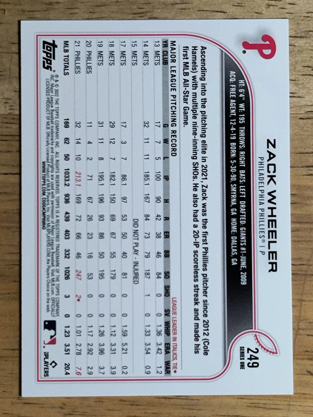 2022 Topps #249 Zack Wheeler