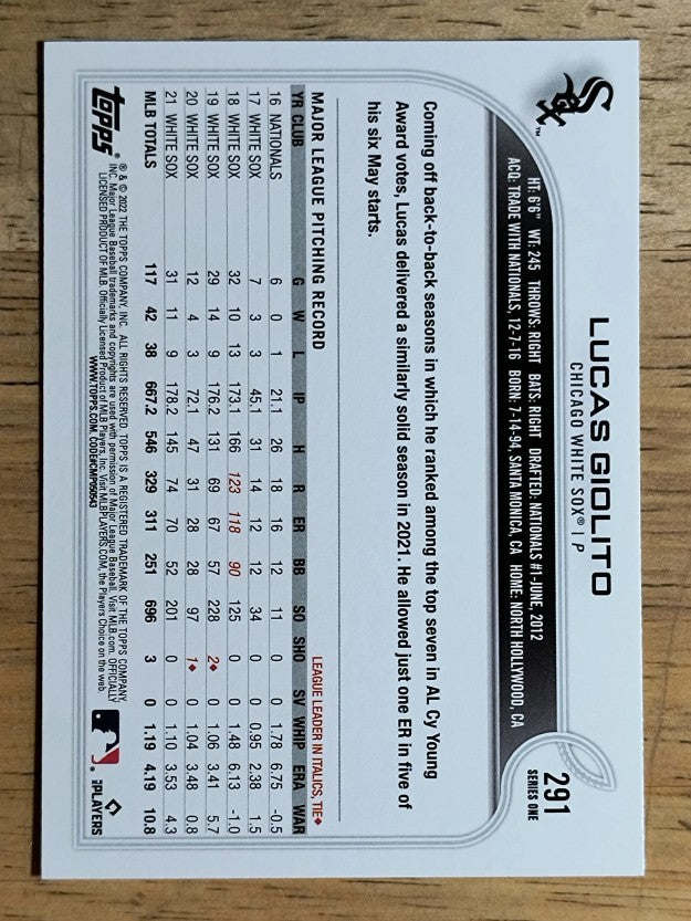 2022 Topps #291 Lucas Giolito