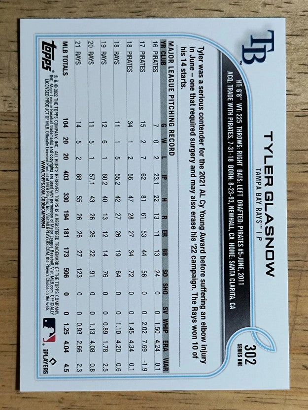 2022 Topps #302 Tyler Glasnow