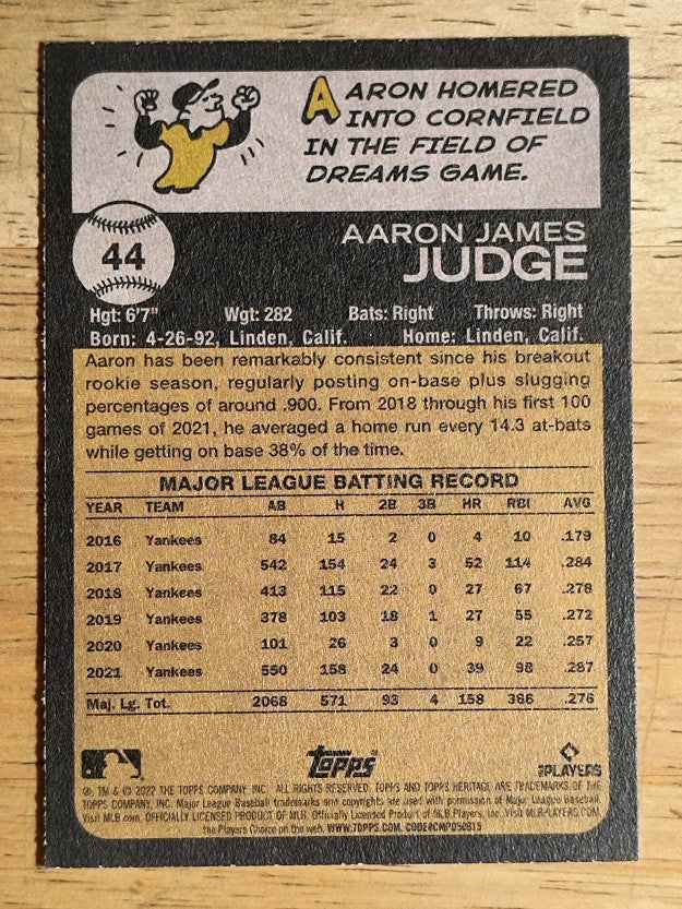 2022 Topps Heritage #44 Aaron Judge