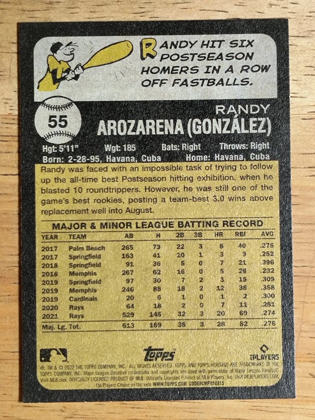 2022 Topps Heritage #55 Randy Arozarena