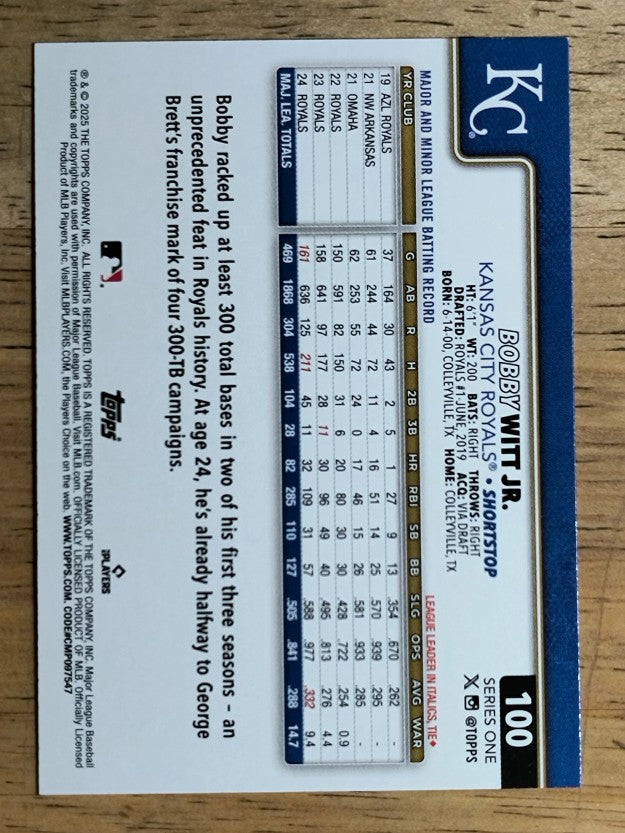 2025 Topps #100 Bobby Witt Jr.