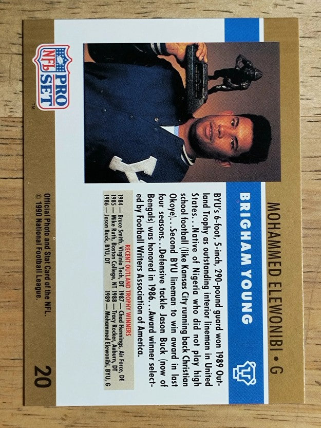 1990 Pro Set #20B Mo Elewonibi RC/Outland Trophy/Drafted stripe on card front