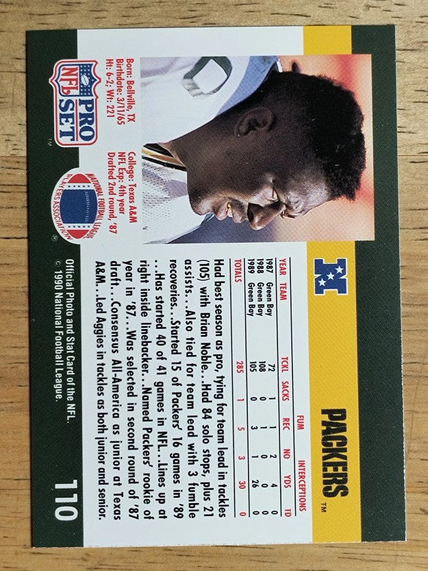 1990 Pro Set #110A Johnny Holland ERR/No name or position at top of reverse