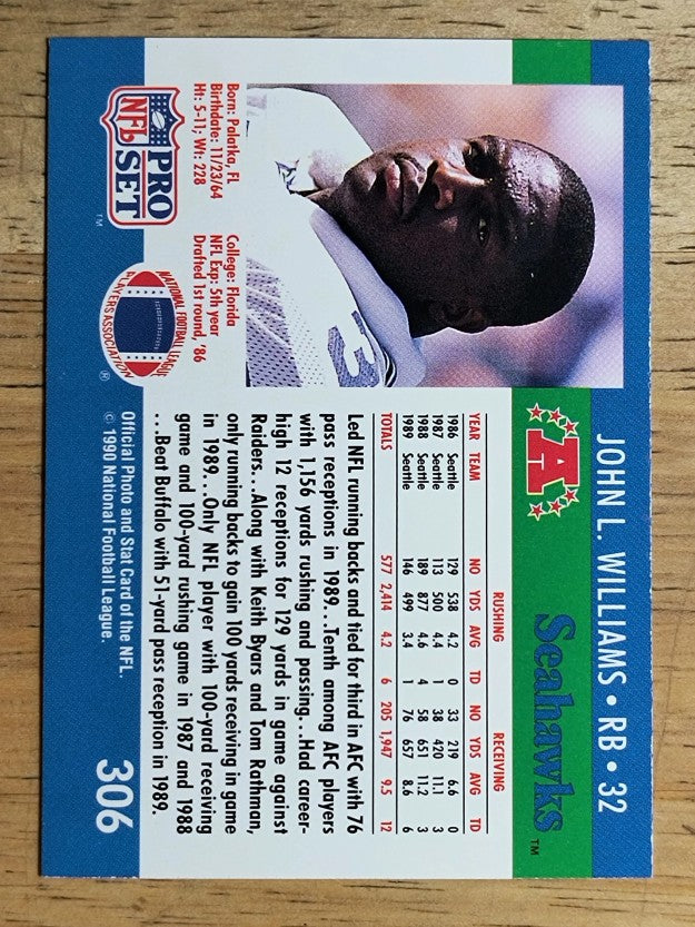 1990 Pro Set #306 John L. Williams