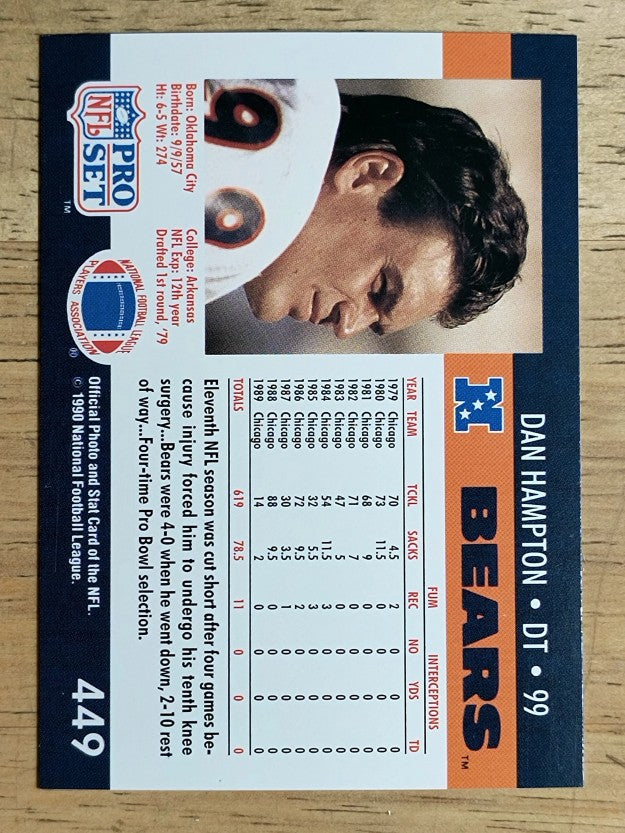 1990 Pro Set #449B Dan Hampton/Card back says DT