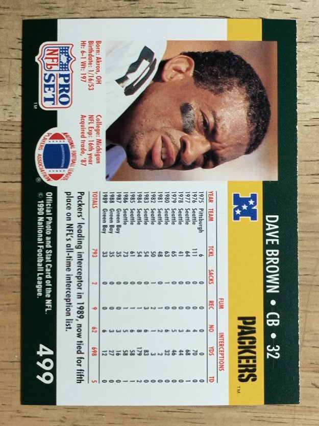 1990 Pro Set #499 Dave Brown DB