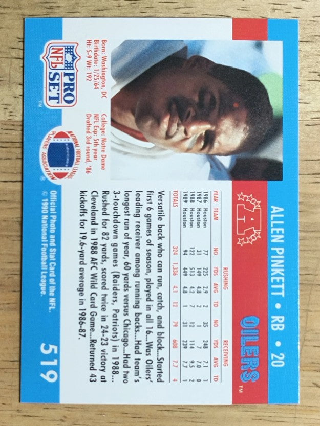 1990 Pro Set #519 Allen Pinkett