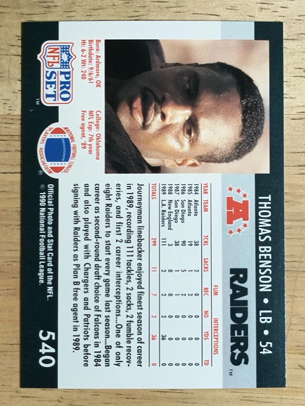 1990 Pro Set #540 Thomas Benson RC