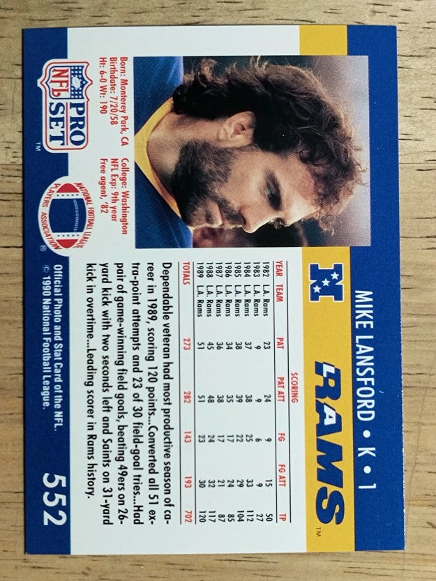 1990 Pro Set #552 Mike Lansford
