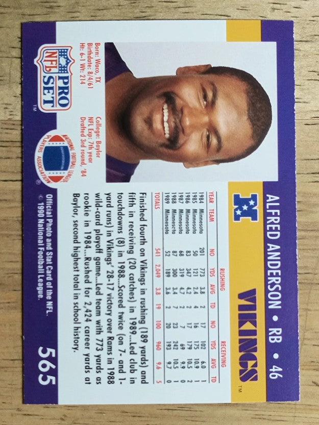 1990 Pro Set #565 Alfred Anderson