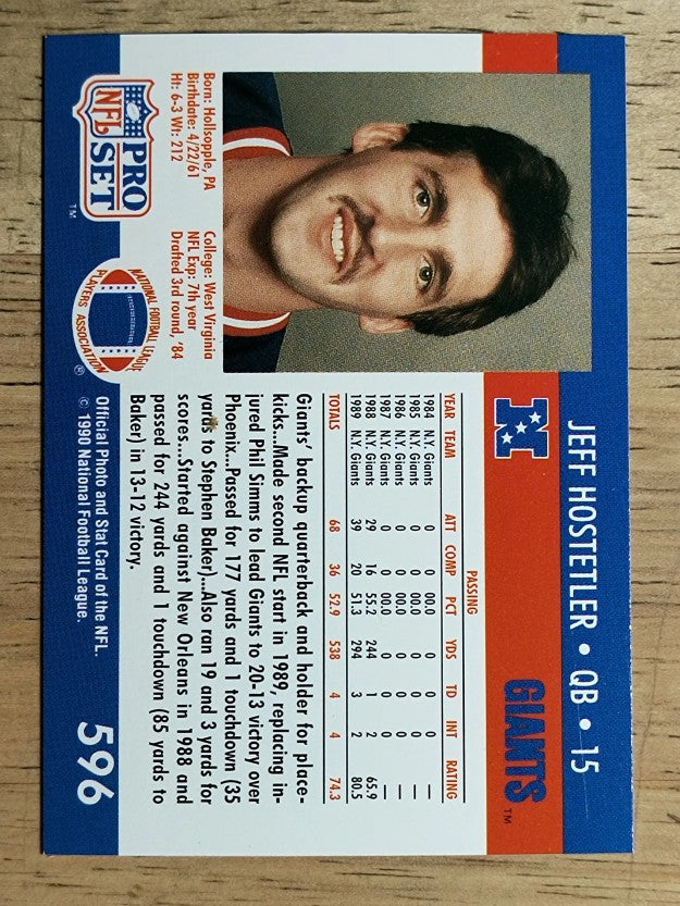 1990 Pro Set #596 Jeff Hostetler RC