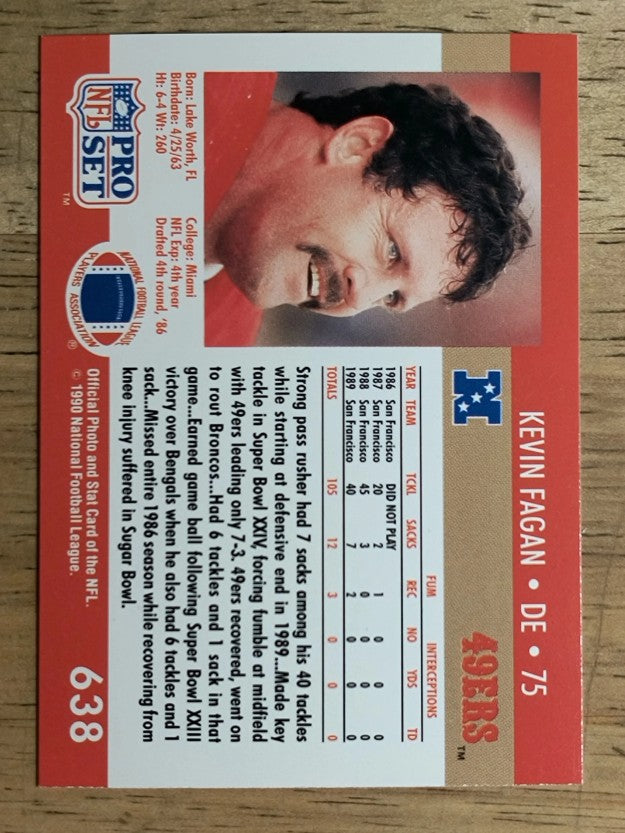 1990 Pro Set #638 Kevin Fagan RC