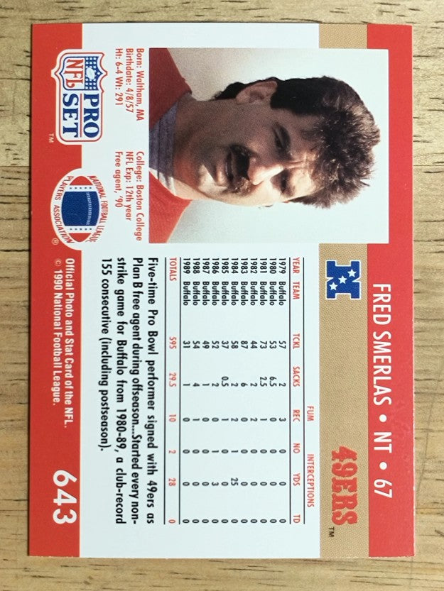 1990 Pro Set #643 Fred Smerlas
