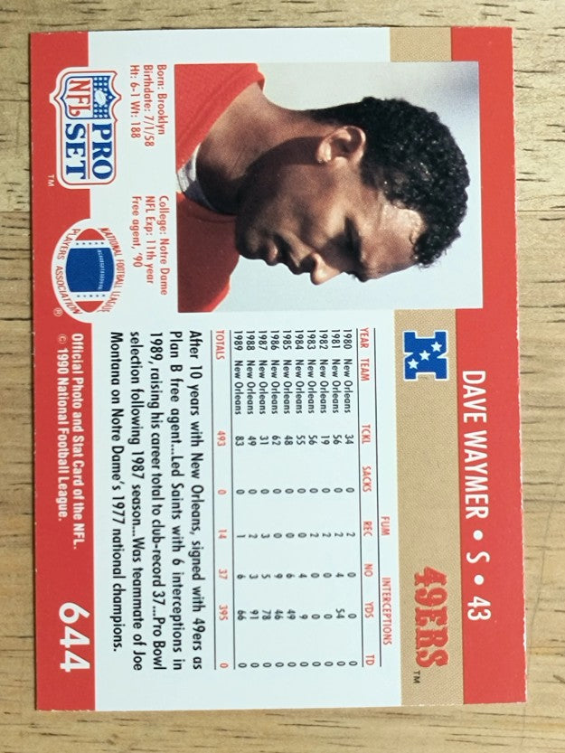 1990 Pro Set #644 Dave Waymer