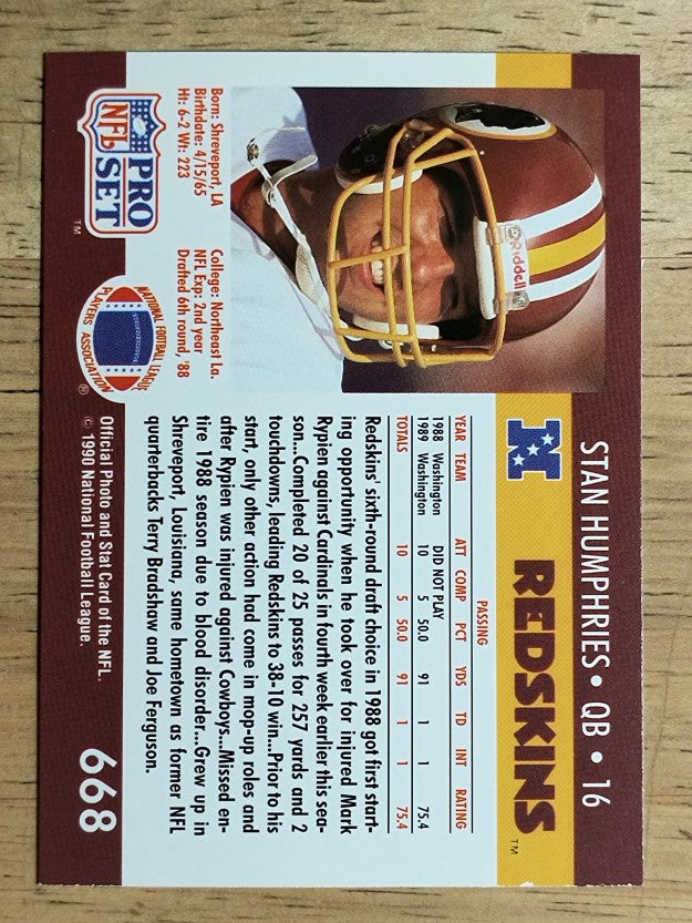 1990 Pro Set #668 Stan Humphries RC