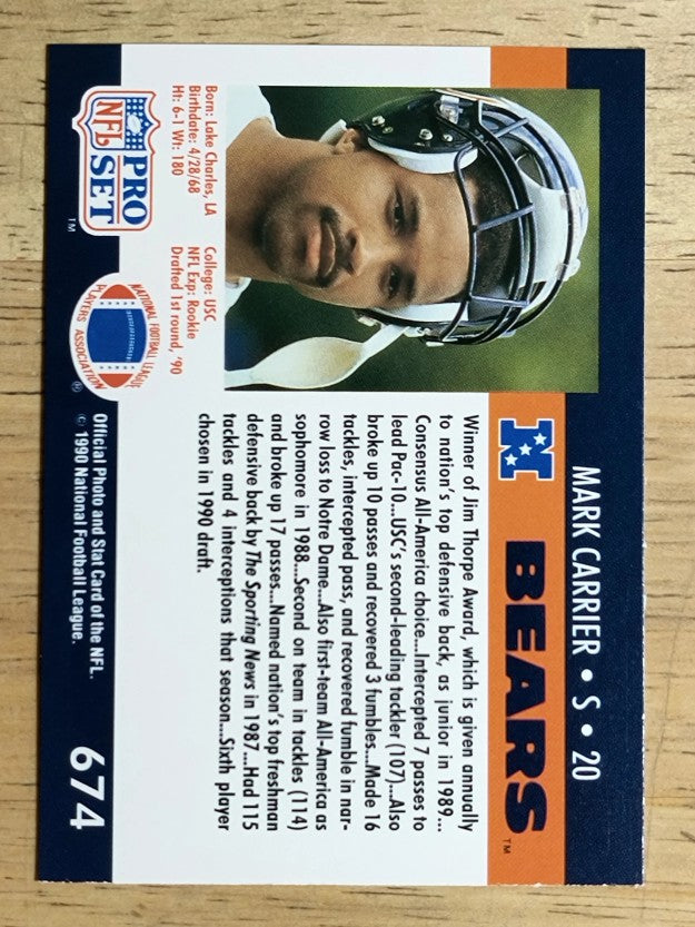 1990 Pro Set #674 Mark Carrier DB RC