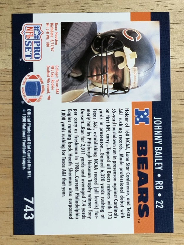 1990 Pro Set #743B Johnny Bailey RC/Back says 22