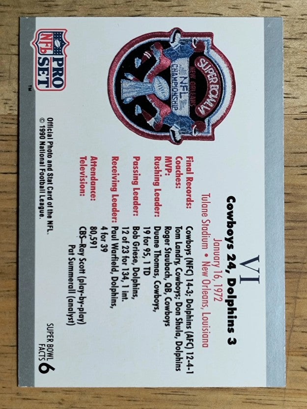 1990-91 Pro Set Super Bowl 160 #6 SB VI Ticket