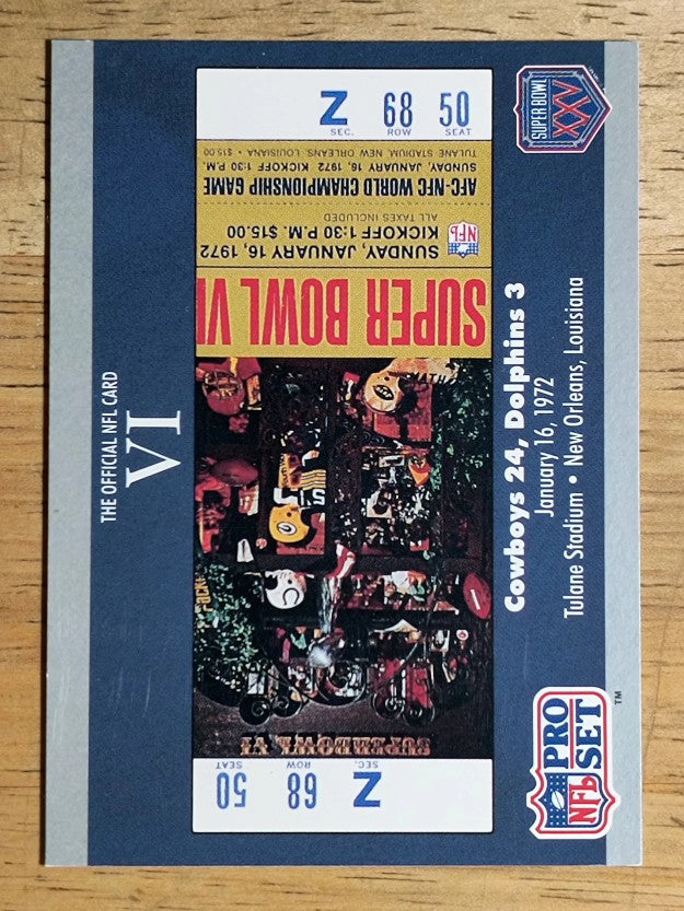 1990-91 Pro Set Super Bowl 160 #6 SB VI Ticket