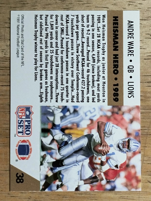 1991 Pro Set #38 Andre Ware HH
