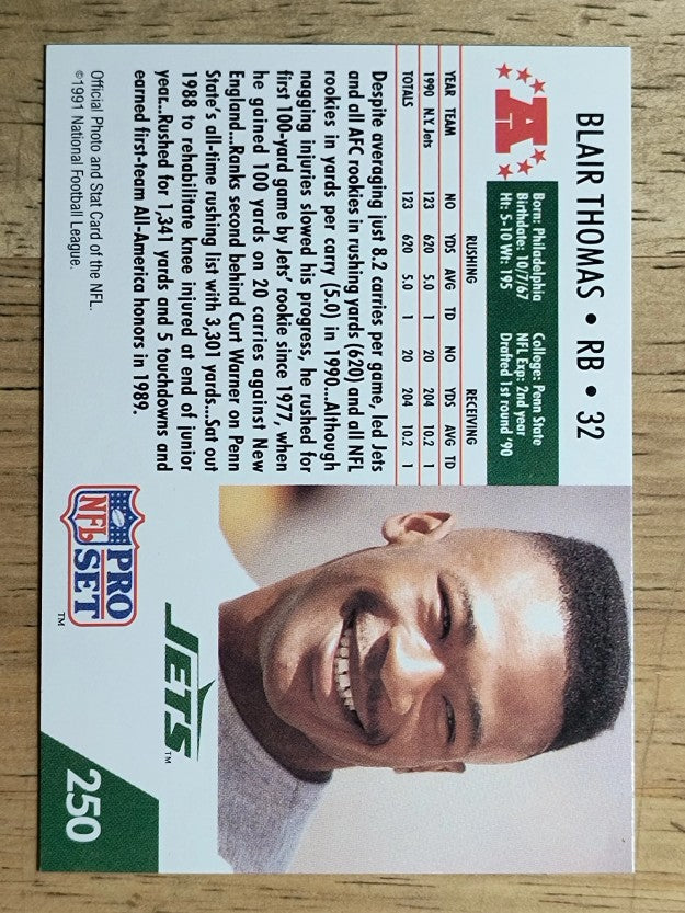 1991 Pro Set #250B Blair Thomas/No NFLPA logo on back