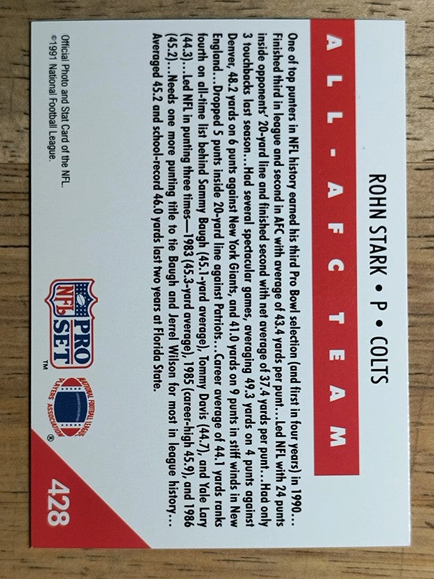 1991 Pro Set #428 Rohn Stark AFC