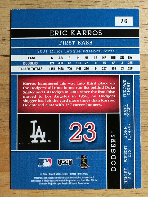 2002 Absolute Memorabilia #76 Eric Karros